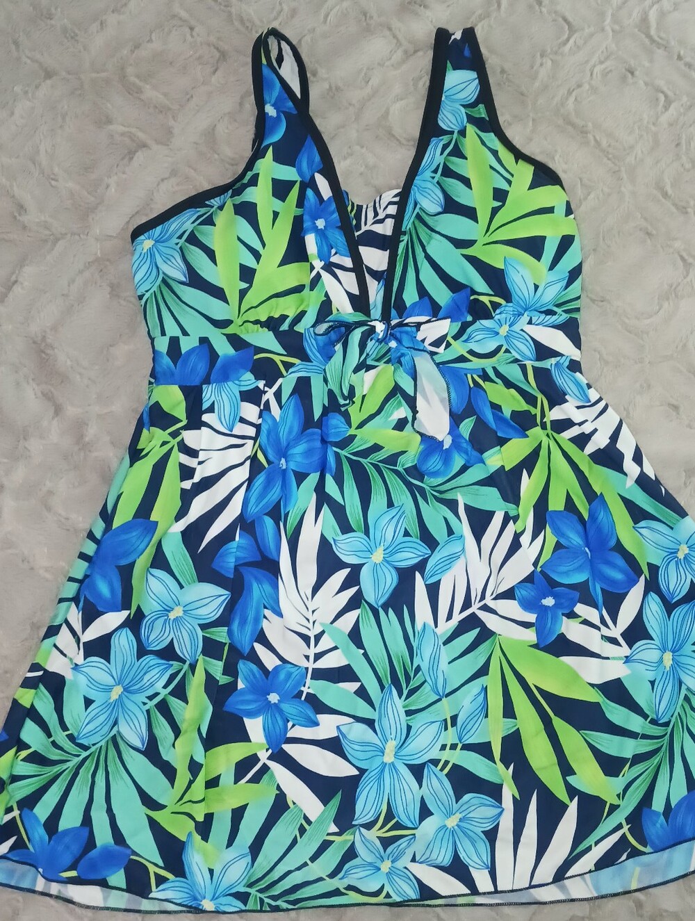 Blue & Green Floral One-Piece Swim Dress With Built-in Shorts